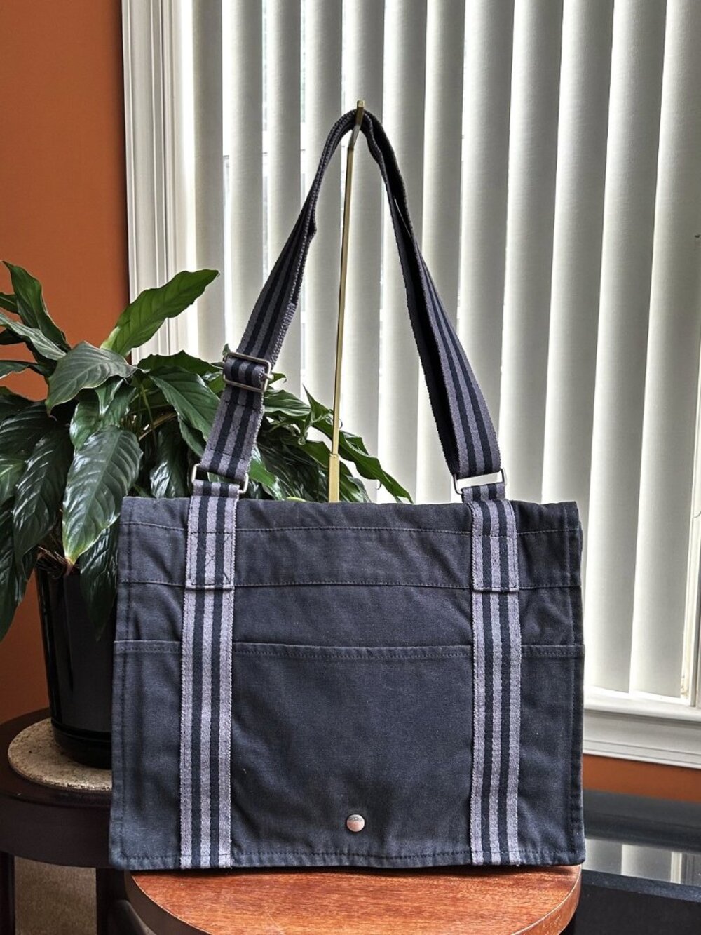 HERMES Toile Fourre-Tout Besace Messenger MM, Black, Gray